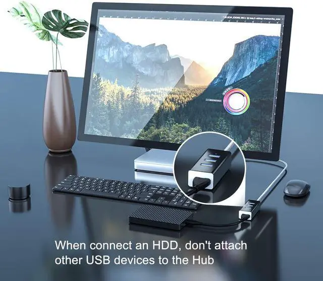 Alt view image 4 of 7 - 4-Port USB 3.0 Hub with 4.9 Feet Extension Long Cable, 5Gbps Data Rate for MacBook Pro, iMac, PC, Laptop, USB Flash Drives, Surface Pro, XPS, Aluminum Black, 1.5M