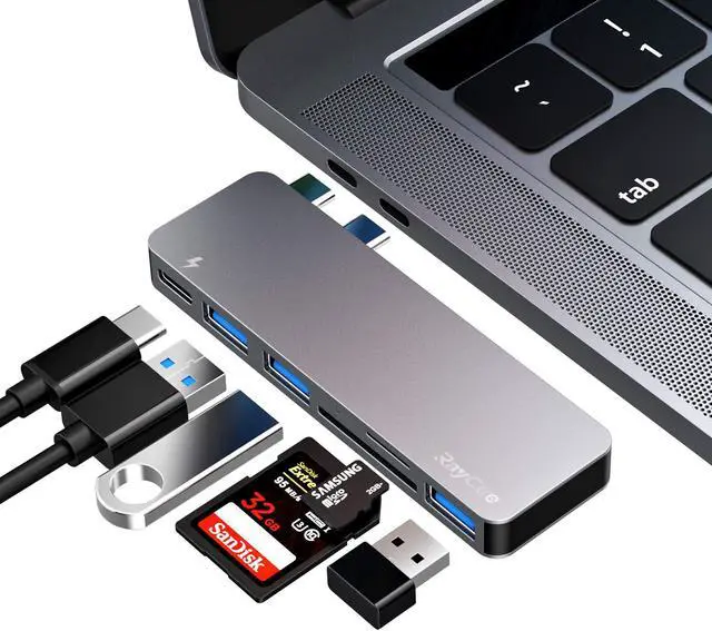 Main image of USB C Hub, 6 in 1 Type C Aluminum Hub Adapter MacBook Pro Accessories with 3 x USB 3.0 Ports, TF/SD Card Reader, USB C Port with 40Gb/S Speed, Support for MacBook Pro 13? and 15?2016-2018