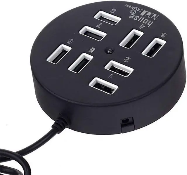 Alt view image 3 of 7 - USB 8 Ports Box Multi Data Transmission USB 2.0 Hub Round Shape Multi-Port Splitter Charger Adapter Replacement with LED for USB Devices, Phone, USB Flash Disk, PC, Tablet (Black)