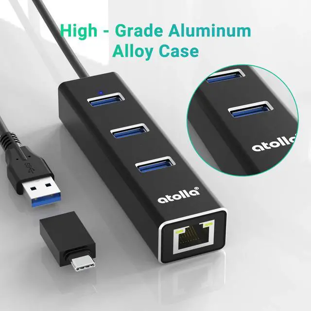 Alt view image 4 of 7 - USB 3.0 Hub Ethernet with USB C Adapter, 3 Port USB 3.0 Splitter Gigabit Ethernet Hub + USB C HUB Network RJ45 1000Mbps USB Extender