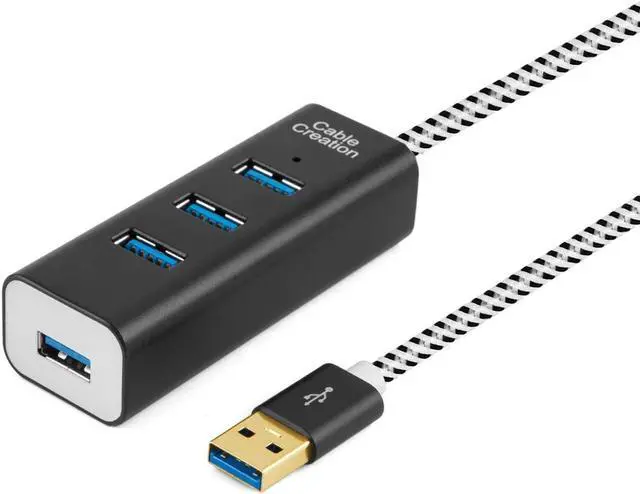 Main image of 4-Port USB 3.0 Hub with 4.9 Feet Extension Long Cable, 5Gbps Data Rate for MacBook Pro, iMac, PC, Laptop, USB Flash Drives, Surface Pro, XPS, Aluminum Black, 1.5M