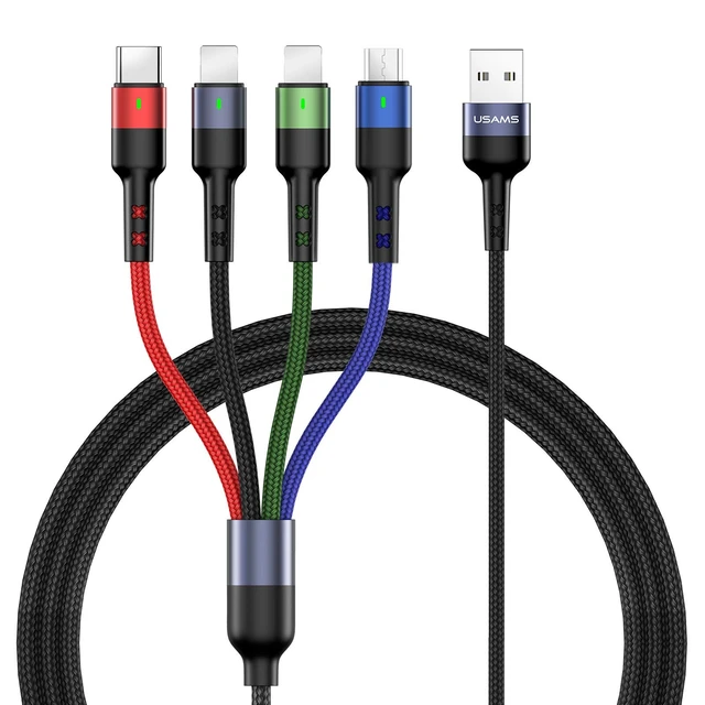 Main image of 2Pack Multi Charging Cable 10ft/3m 4 in 1 USB Adapter for Multiple Devices | 4 in 1 Nylon Braided USB Cable Charging Adapter with Type-C, IP, Micro USB Port for Phone 8-18/Android and More