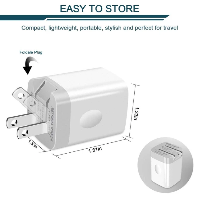 Alt view image 2 of 7 - 3Pack Fast Charging Cubes, Foldable Dual Port Charger Block, Fast USB Plug | Power Adapter Fold up Box Base Brick for iPhone 17 Air/16 Pro/16 Plus/16 Pro Max/15/18 Pro Max Samsung Galaxy LG Pixel