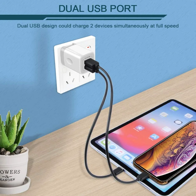 Alt view image 6 of 7 - 3Pack Fast Charging Cubes, Foldable Dual Port Charger Block, Fast USB Plug | Power Adapter Fold up Box Base Brick for iPhone 17 Air/16 Pro/16 Plus/16 Pro Max/15/18 Pro Max Samsung Galaxy LG Pixel