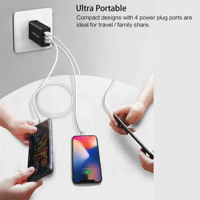 Alt view image 7 of 7 - Fast Charging 3.0 Wall Charger, 4-Port USB Charger Block, Multi USB Plug | Dual Charging Box Power Adapter Brick Cube Compatible for iPhone 16e 16 15 Pro Max,iPad,Samsung S25 S24,Pixel 7