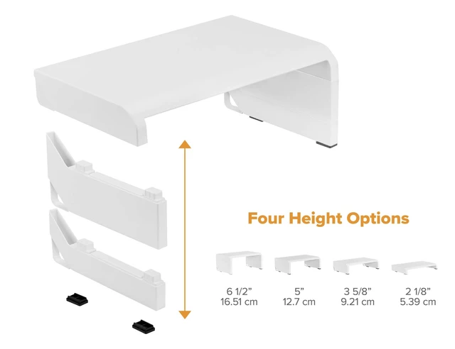 Alt view image 5 of 7 - Office Konnect Adjustable Monitor Stand Riser, 4 Height Adjustments, Built-In Cable Management, Rubber Feet - White