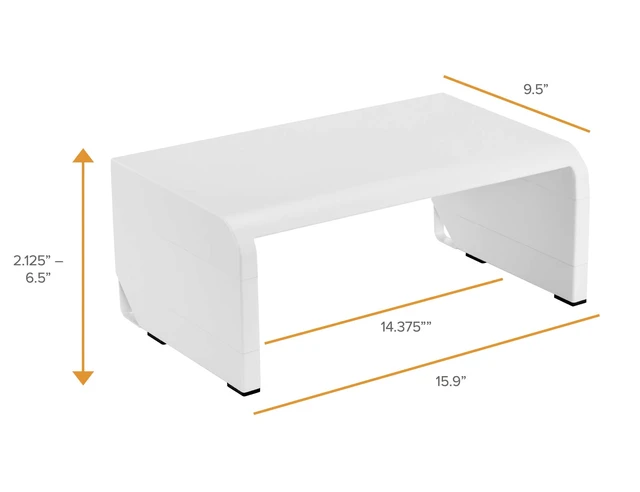 Alt view image 7 of 7 - Office Konnect Adjustable Monitor Stand Riser, 4 Height Adjustments, Built-In Cable Management, Rubber Feet - White