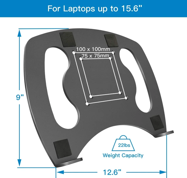 Alt view image 4 of 7 - Laptop Tray Steel Notebook Holder for Monitor VESA Mount Stand Fits VESA 100x100 mm Mounting Holes with M4 Screws, 22lbs Capacity with Vented Cooling Platform