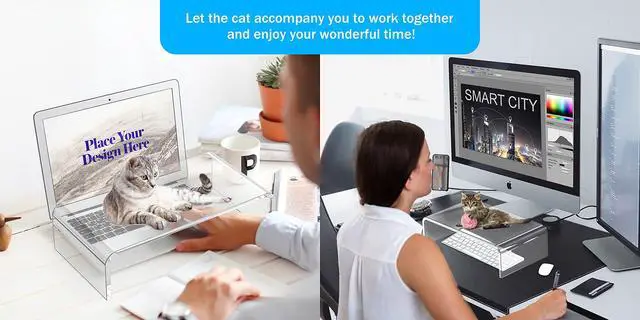 Alt view image 6 of 7 - Monitor Stand Riser Acrylic Laptop Stand for Desk Clear Computer Monitor Stand for Desk Accessories White Aesthetic Decorations for Office Home iMac Organizer