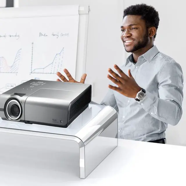 Alt view image 7 of 7 - Monitor Stand Riser Acrylic Laptop Stand for Desk Clear Computer Monitor Stand for Desk Accessories White Aesthetic Decorations for Office Home iMac Organizer