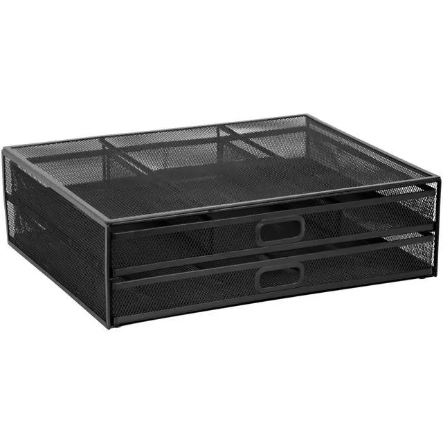 Alt view image 2 of 7 - Computer Monitor Stand With Drawers, Metal Mesh Riser and Organizer for Laptops and Computer Screens, Laptop, and Printer Accessories and Office Supplies (Black)
