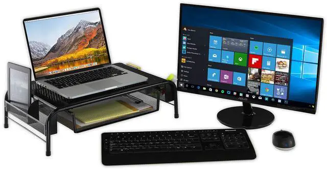 Alt view image 4 of 7 - Metal Desk Monitor Stand Riser with Organizer Drawer, Black, 2 Packs