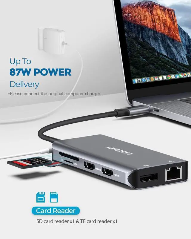 Alt view image 6 of 7 - Triple Display 10 in 1 USB Type C HUB with to 2 HDMI, Displayport, PD3.0, Ethernet, 3 USB Ports, SD/TF, Multiport Adapter Docking Station Dongle for Laptop