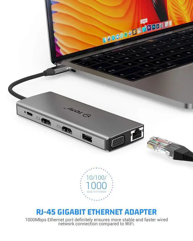 Alt view image 7 of 7 - 13-in-1 USB-C Hub with Ethernet, 4K HDMI, VGA, PD, SD/TF Cards Reader, Mic/Audio Docking Station for MacBook Pro Air XPS and Other USB-C Laptops
