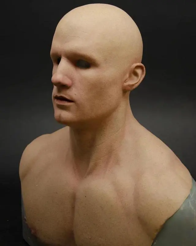 Alt view image 2 of 2 - Halloween latex mask headdress independent muscle male face props cos mask headdress