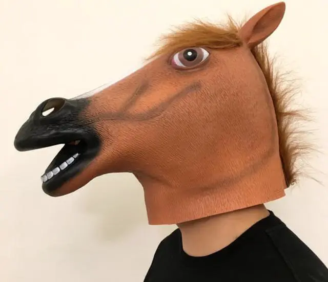 Alt view image 4 of 4 - Horse Head Mask Halloween Masquerade Funny Horror Performance Props Natural Latex Animal Headgear Mask