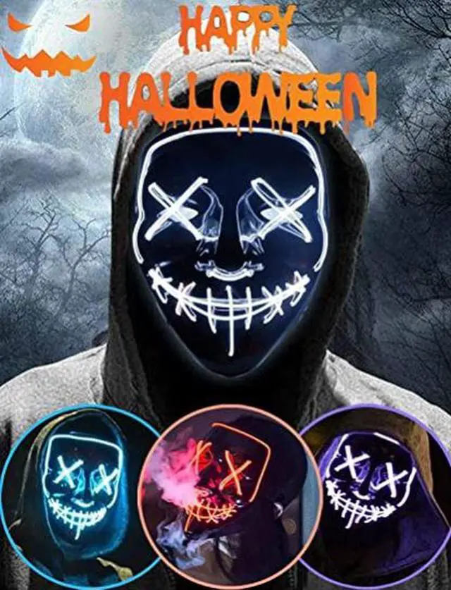 Alt view image 2 of 2 - Halloween Led Light Up Mask, Purge Mask, Scary EL Wire Light up Mask Cosplay Led Costume Mask for Halloween, Festival, Party