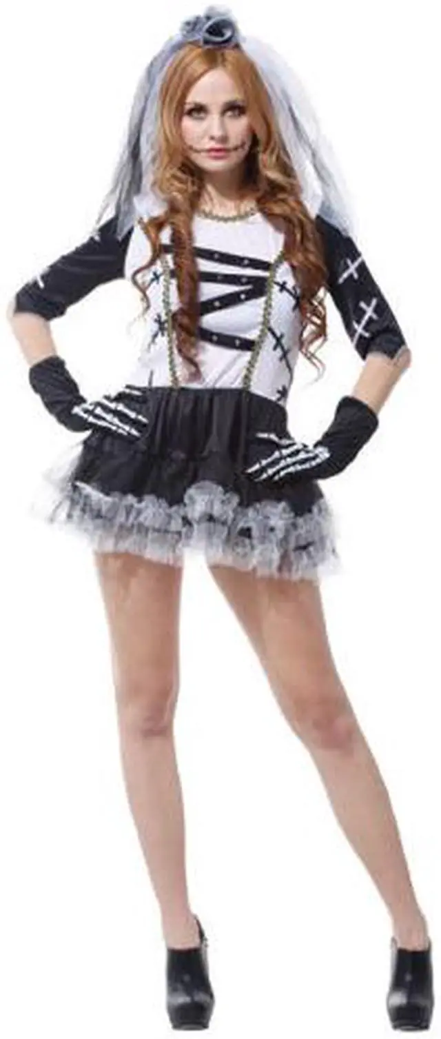 Main image of Halloween thriller party dress up props black and white ghost bride costume