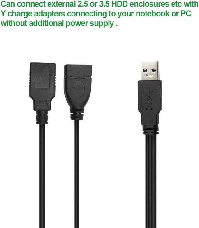 Alt view image 3 of 4 - USB 3.0 Splitter Cable, USB3.0 Male to USB 2.0 Female & USB3.0 Female Y Splitter Charger Cable 1 Male to 2 Female Power Cord Extension Hub Adapter for Car/Laptop/LED Etc,Navy