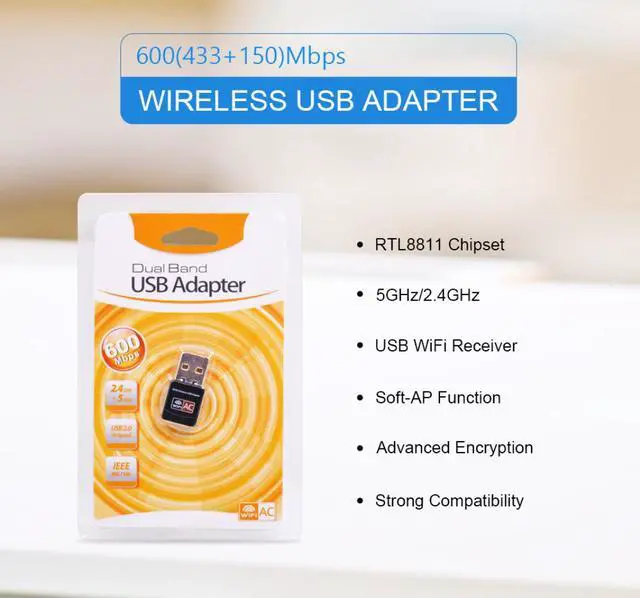 Alt view image 2 of 5 - 600Mbps USB WiFi Adapter 2.4GHz 5GHz WiFi Antenna PC Mini Wireless Computer Network Card Receiver Dual Band 802.11b/n/g/ac