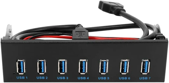 Alt view image 2 of 2 - FOR 7 Port USB 3.0 Hub 5Gbs 5.25Inch CD-ROM Drive Bay CD ROM Front Panel For Computer Case+USB 3.0 19-Pin Header To Type-A Male Cabl