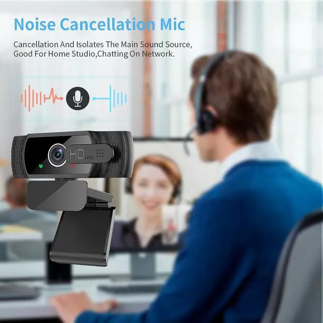 Alt view image 4 of 7 - Portholic 1080P webcam with microphone, full HD PC / laptop web camera with tripod, automatic light correction, USB 2.0 plug & play for live streaming, video calls, online lessons, conference, games