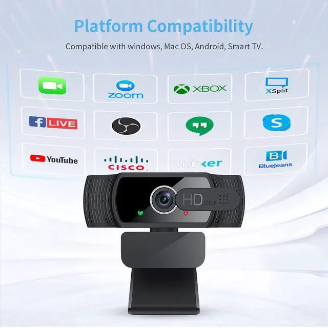 Alt view image 6 of 7 - Portholic 1080P webcam with microphone, full HD PC / laptop web camera with tripod, automatic light correction, USB 2.0 plug & play for live streaming, video calls, online lessons, conference, games