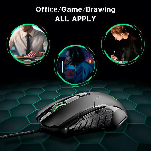 Alt view image 4 of 7 - Portholic Gaming Mouse Wired Breathing Light Ergonomic Game USB Computer Mice Multicolor Gamer Desktop Laptop PC Gaming Mouse, 6 Buttons for Windows 7/8/10/XP Vista Linux, Black