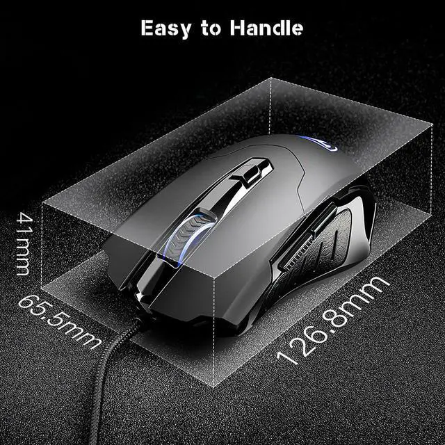 Alt view image 7 of 7 - Portholic Gaming Mouse Wired Breathing Light Ergonomic Game USB Computer Mice Multicolor Gamer Desktop Laptop PC Gaming Mouse, 6 Buttons for Windows 7/8/10/XP Vista Linux, Black