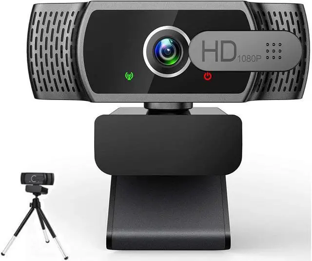Main image of Portholic 1080P webcam with microphone, full HD PC / laptop web camera with tripod, automatic light correction, USB 2.0 plug & play for live streaming, video calls, online lessons, conference, games