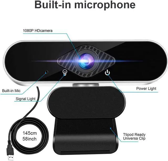Alt view image 5 of 6 - Portholic Full HD 1080p Webcam, Webcam with Microphone Streaming Computer Web Cam for PC Laptop Desktop 360 Degree Rotation Computer Camera Highly Compatible with Win10/8/8.1/7/XP Linux Mac