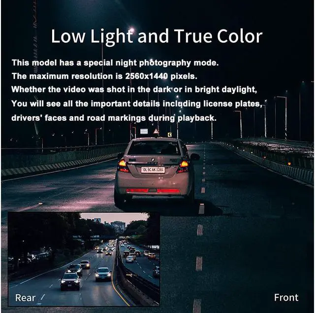Alt view image 6 of 7 - 360 G500H Premium 2K Dual Dash Cam, 2560x1440P Front, 1920x1080 Rear Camera, 160° Wide Angle, Color Night Vision, 24hr Motion Detection Parking Mode, Loop Recording, G-Sensor
