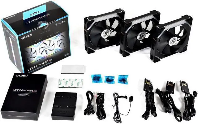 Alt view image 5 of 6 - Lian Li UNI Fan SL120-V1 3 Pack Black-with Controller and Extension (ARGB 120mm LED PWM Daisy-Chain) UF-SL120-V1-3B PC Cooling Computer ARGB Case Fans Heatsink Cooler