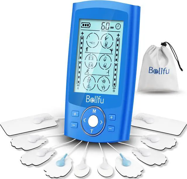 Main image of Belifu Dual Channel TENS EMS Unit 24 Modes Muscle Stimulator for Pain Relief Therapy, Electronic Pulse Massager Muscle Massager with 10 Pads, Dust-Proof Drawstring Storage Bag