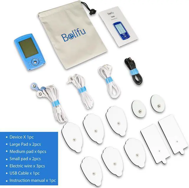 Alt view image 5 of 6 - Belifu Dual Channel TENS EMS Unit 24 Modes Muscle Stimulator for Pain Relief Therapy, Electronic Pulse Massager Muscle Massager with 10 Pads, Dust-Proof Drawstring Storage Bag