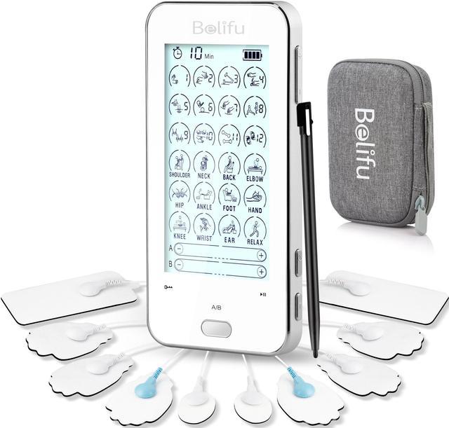 Belifu Dual Channel Tens Unit Electro Muscle Stimulator, Fully Isolated  with Independent 24 Modes, Rechargeable Pulse Massager with Electrodes Pads  for Neck Back Arms Chronic Pain Relief Body Building 