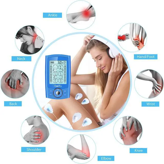 Alt view image 3 of 6 - Belifu Dual Channel TENS EMS Unit 24 Modes Muscle Stimulator for Pain Relief Therapy, Electronic Pulse Massager Muscle Massager with 10 Pads, Dust-Proof Drawstring Storage Bag