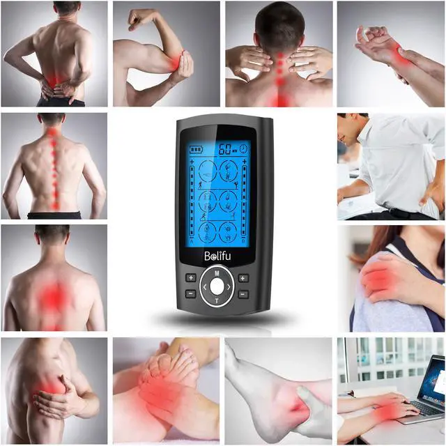 Alt view image 5 of 7 - Belifu Dual Channel TENS EMS Unit 24 Modes Muscle Stimulator for Pain Relief Therapy, Electronic Pulse Massager Muscle Massager with 10 Pads, Dust-Proof Drawstring Storage Bag
