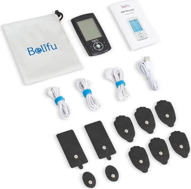 Alt view image 6 of 7 - Belifu Dual Channel TENS EMS Unit 24 Modes Muscle Stimulator for Pain Relief Therapy, Electronic Pulse Massager Muscle Massager with 10 Pads, Dust-Proof Drawstring Storage Bag
