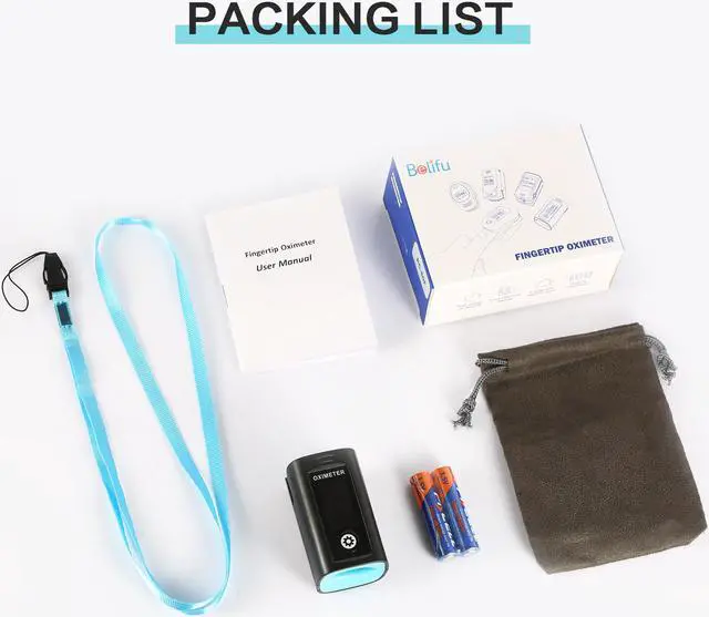 Alt view image 4 of 6 - Belifu Fingertip Pulse Oximeter Blood Oxygen Saturation Monitor for Pulse Rate and SpO2 Level, Portable Heart Rate Monitor with Large LED Display, with Batteries and Lanyard