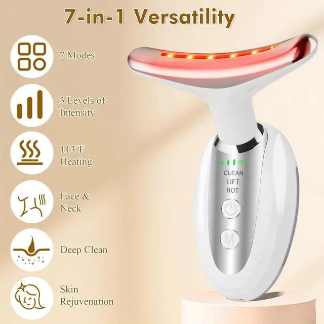 Alt view image 2 of 7 - 7-in-1 Facial Massager with LED Light Therapy, 3 Intensity Levels, 113°F Heating, Deep Cleaning & Skin Rejuvenation for Face and Neck 7 Modes, Rechargeable, Home Use
