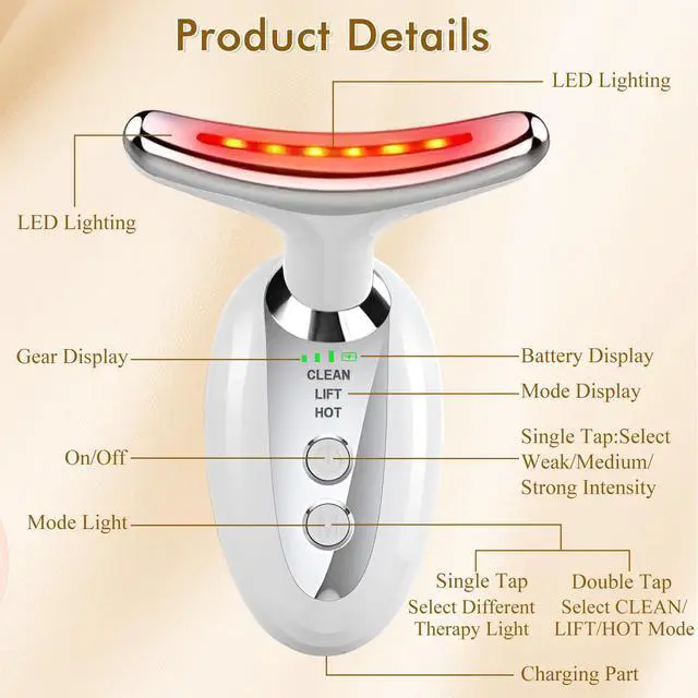 Alt view image 4 of 7 - 7-in-1 Facial Massager with LED Light Therapy, 3 Intensity Levels, 113°F Heating, Deep Cleaning & Skin Rejuvenation for Face and Neck 7 Modes, Rechargeable, Home Use