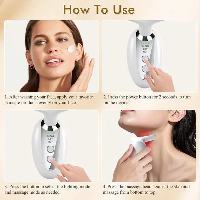 Alt view image 5 of 7 - 7-in-1 Facial Massager with LED Light Therapy, 3 Intensity Levels, 113°F Heating, Deep Cleaning & Skin Rejuvenation for Face and Neck 7 Modes, Rechargeable, Home Use