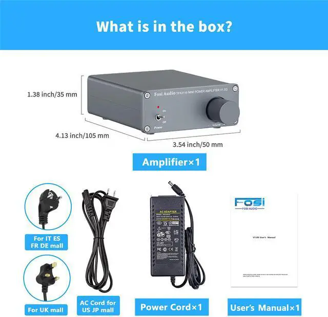 Alt view image 7 of 7 - Fosi Audio V1.0G 2 Channel Class D Mini Stereo Amplifier for Home Speakers TPA3116 50W x 2 with Power Supply