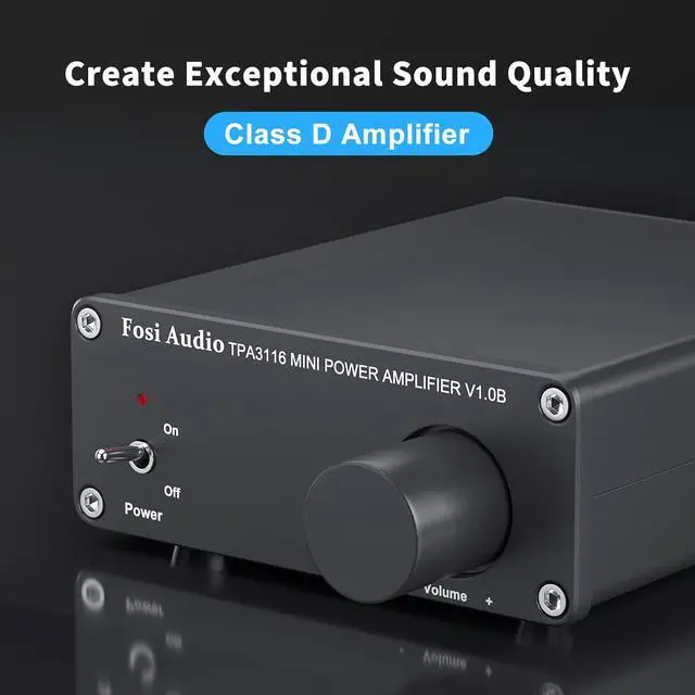 Alt view image 3 of 7 - Fosi Audio V1.0B 2 Channel Amplifier Stereo Audio Amp Mini Hi-Fi Class D Integrated TPA3116 Amp for Home Speakers 50W x 2 with 19V 4.74A Power Supply