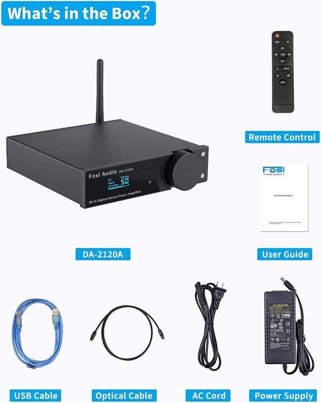 Alt view image 7 of 7 - Fosi Audio DA2120A Bluetooth Amplifier Stereo Receiver 2 Channel Audio Wireless Amp, DAC Hi-Fi Compact Mini Integrated Class D Power Amp for 50W x2@4O Speakers & Active Subwoofer with Remote Control
