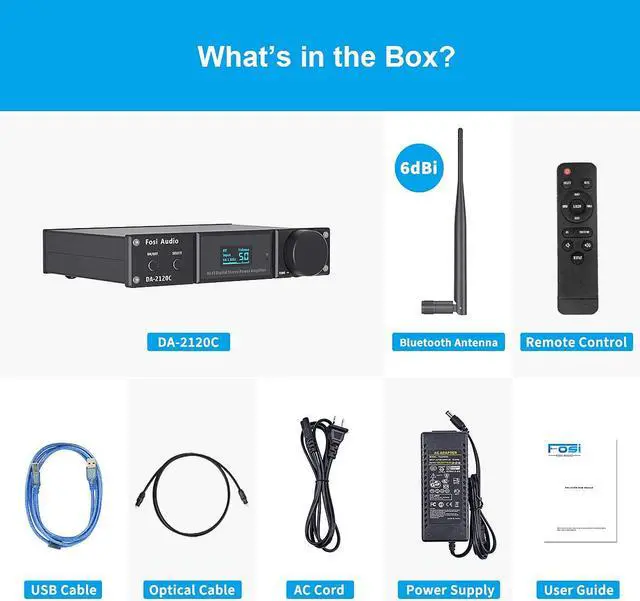 Alt view image 7 of 7 - Fosi Audio DA2120C 240W Bluetooth 5.0 Stereo Audio Hi-Fi DAC Amplifier Support aptX 24Bit-192kHz 2.1 Channel Integrated Class D Power Amp with RCA/PC-USB/Coaxial/Optical Input and Remote Control