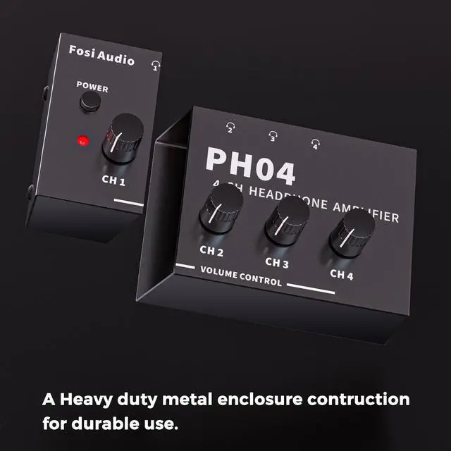 Alt view image 6 of 7 - Fosi Audio PH04 4 Channel Headphone Amplifier Stereo Audio Amp with 12V 1A Power Adapter Ultra-Compact Portable Headphone Splitter for Studio and Stage
