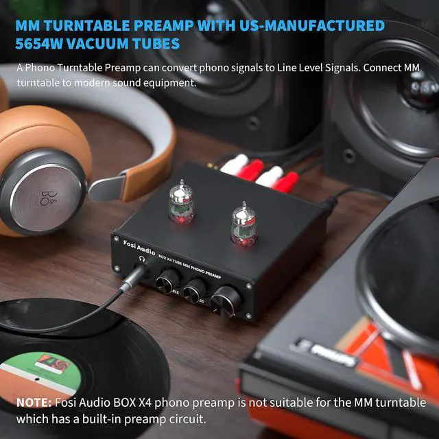 Alt view image 5 of 7 - Fosi Audio Box X4 Phono Preamp with JAN 5654W Vacuum Tubes for MM Turntable Phonograph Record Player with Volume Bass Treble Control