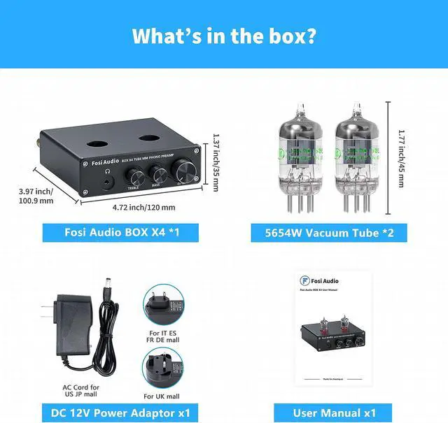 Alt view image 6 of 7 - Fosi Audio Box X4 Phono Preamp with JAN 5654W Vacuum Tubes for MM Turntable Phonograph Record Player with Volume Bass Treble Control